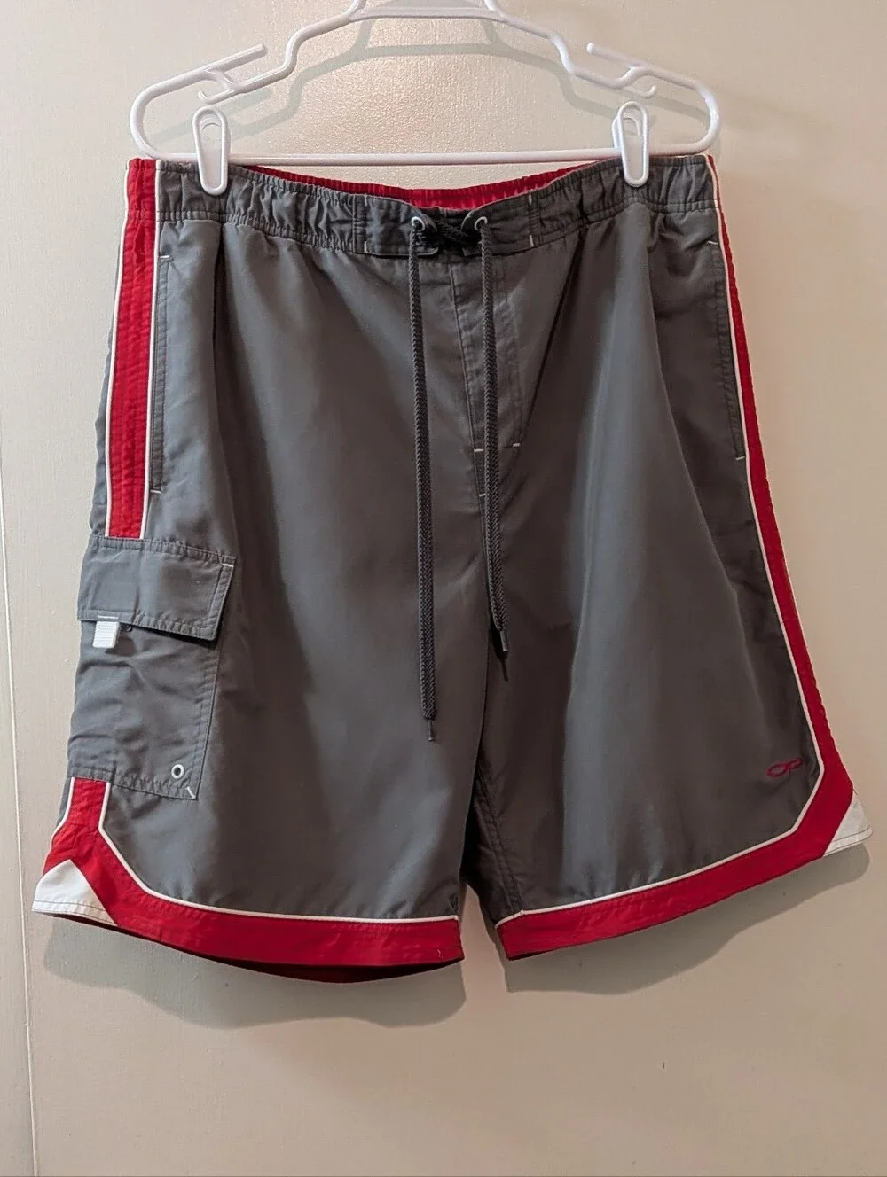 Men's OP Gray and Red Athletic Swim Shorts size L/G